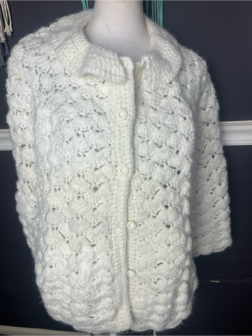 Handmade crochet button up shawl poncho one size